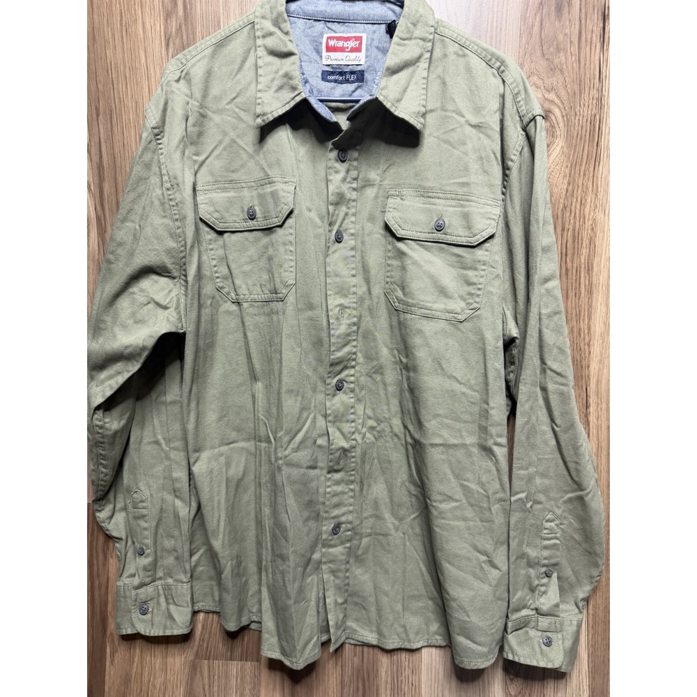 Men's Wrangler Comfort Flex Button Up Collared Shirt XL Brown